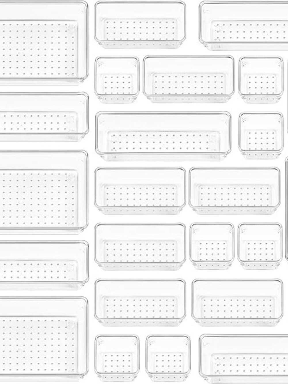 25 PCS Clear Plastic Drawer Organizers Set, 4-Size Versatile Bathroom and Vanity